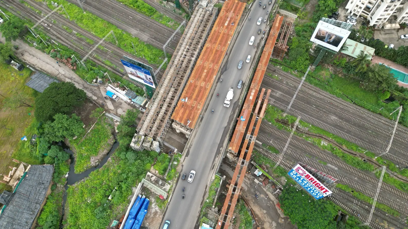 Composite steel girders placed over railway tracks